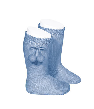 Kniekous blauw met pomponnetjes