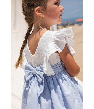 Kleedje linnen wit blauw