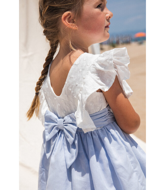 kleedje linnen wit blauw