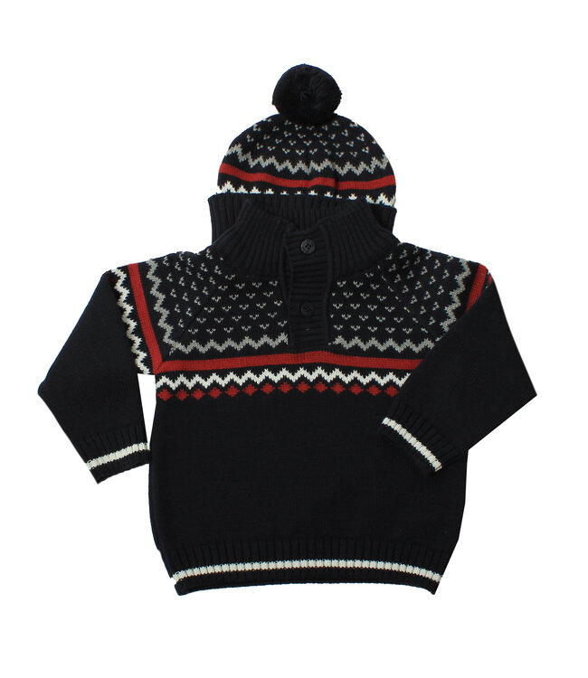 Pull motief met open hals en knopen + muts