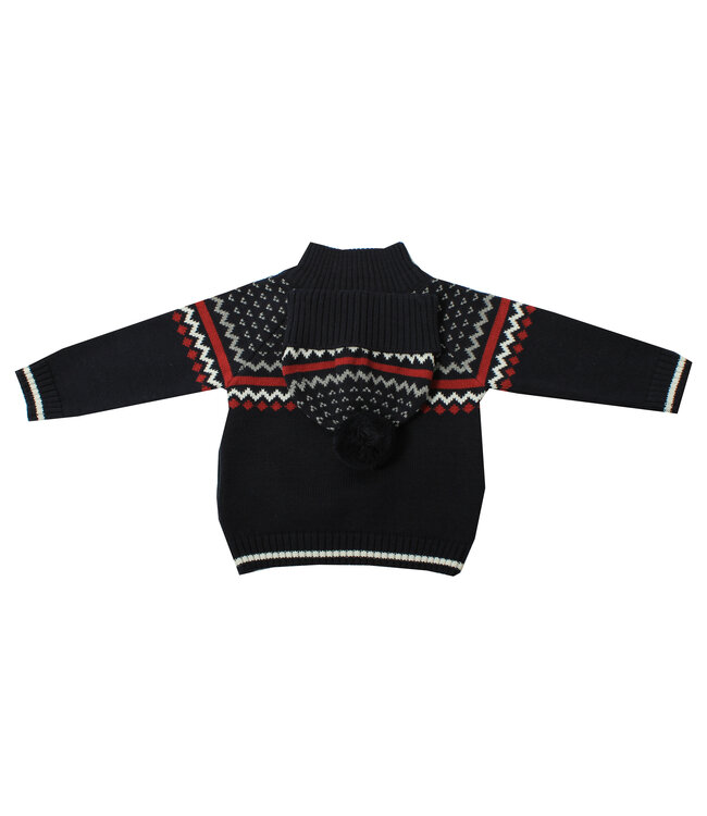 Pull motief met open hals en knopen + muts