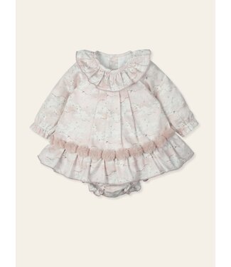 Kort roze kleedje 'zwaantjes' met bloomer