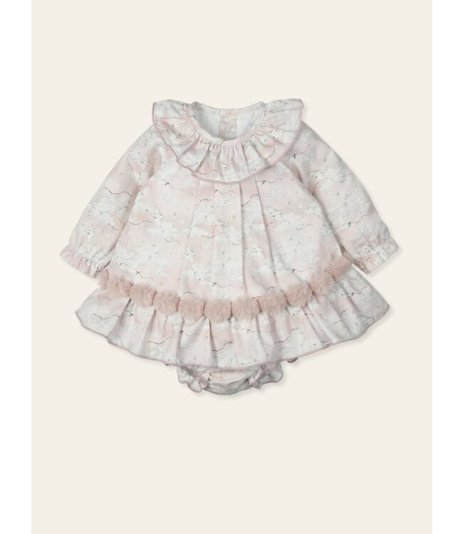 Kort roze kleedje 'zwaantjes' met bloomer