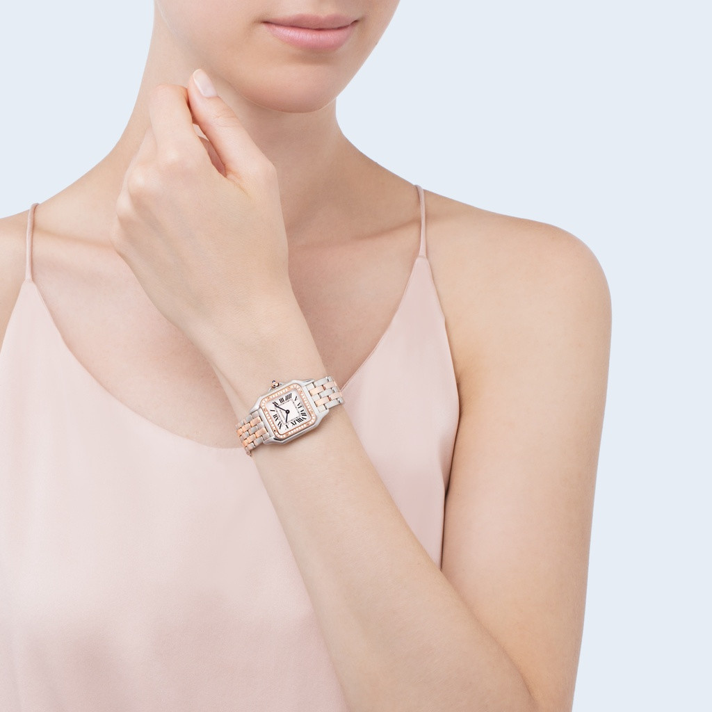 Panthere Medium Ladies W3PN0007 AF SS \u0026 Rose Gold White Dial Swiss Ronda  Quartz - Noob Factory Watches
