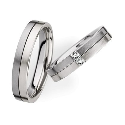 Trouwringen 950 Platina Witgoud 2 diamanten