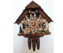 Hettich Uhren Original Black Forest Cuckoo Clock with 8 day music dancer-movement with moving beer drinkers and dancers as well as the water wheel 40 cm high - Copy