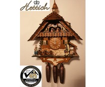 Hettich Uhren Model 2012 Schwarzwaldhof Orginal handcrafted cuckoo clock Black Forest house style 47cm high with movable clock carrier - dance figures and mill wheel