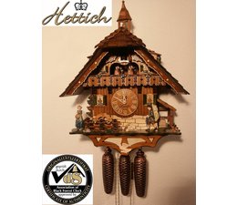 Hettich Uhren Horloge coucou originale, fabriquée à la main dans la Forêt-Noire, style maison de la Forêt-Noire, 47 cm de haut avec support d'horloge mobile - figures de danse et roue de moulin