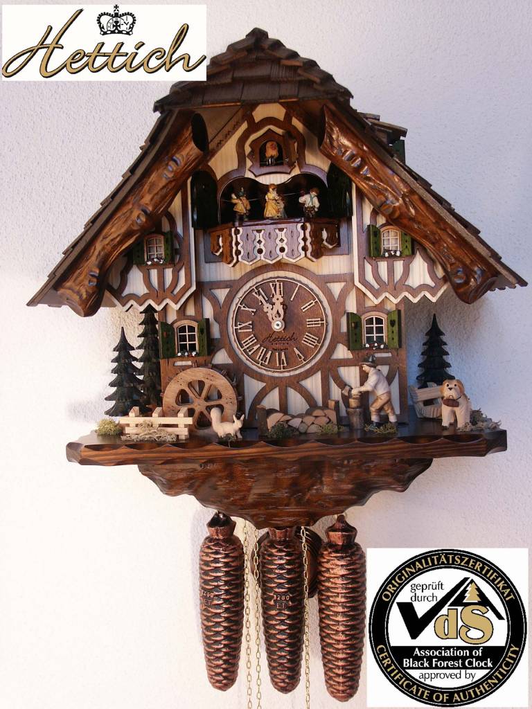 Hettich Uhren Oorspronkelijk in het Zwarte Woud handgemaakte Zwarte Woud huisstijl 40cm hoog met bewegende dansfiguren en molenrad -