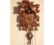 Hettich Uhren Cuckoo clock 23cm with edelweiss-gentian flowers hand-painted with quartz movement and automatic night shut-off with 12 different melodies