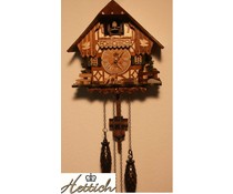 Hettich Uhren Cuckoo clock 20cm with quartz movement and automatic night shut-off with 12 different melodies with handmade wooden figures