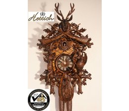 Hettich Uhren Original Black Forest Cuckoo Clock hand crafted 65cm high with hangefertigter Hunting motif carving