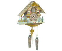 Trenkle Uhren Koekoeksklok 25cm met handgemaakte houten shingle dak en bewegende dansfiguren met quartz uurwerk en lichtsensor