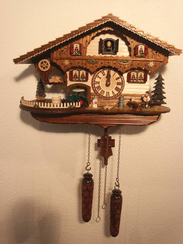 Reloj de cucu cuarzo MUSICAL 26cm Reloj de cuco Selva Negra, impresionante,  molino y bebedores, reloj de cuco 446-QMT - RelojesDECO