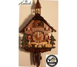 Hettich Uhren Originele Zwarte Woud koekoeksklok handgemaakte 27cm hoog en 23 cm breed met handgemaakte houten delen