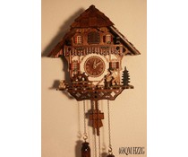 Trenkle Uhren Cuckoo Clock 30cm high 28cm wide handmade wooden shingle roof with quartz movement and moving wood chopper and mill wheel