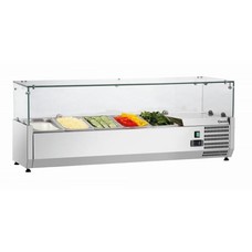 Catercool koelopzetvitrine 120cm 4x1/3GN m/glasopstand // 230V 340W +2º/+10ºC.