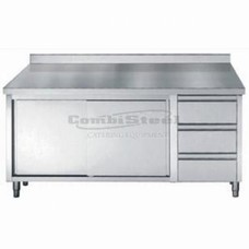 Werktafel met schuifdeuren, laden en opstaande rand 1600x700x850/900