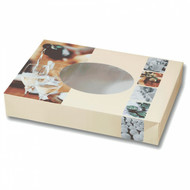 Cateringdoos met losse deksel m/venster 55x36x8cm pak à 10 stuks Cateringdoos met losse deksel m/venster 55x36x8cm pak à 10 stuks