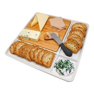 Serveerschaal 29x29cm porcelein met bamboe snijplank Serveerschaal 29x29cm porcelein met bamboe snijplank