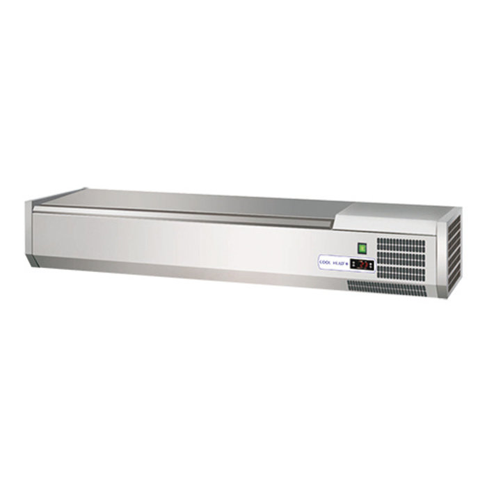 Catercool koelopzetvitrine 120cm 4x1/3GN m/rvs klapdeksel // 230V 340W +2º/+10ºC.