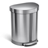 Simplehuman afvalbak met pedaal en sensor halfrond 22+33ltr kleur zilver 417x455x670mm BxDxH met vlakke achterkant