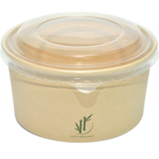 Depa Saladebak bamboe papier met PP deksel 1000ml 6 pak á 50 = 300 stuks