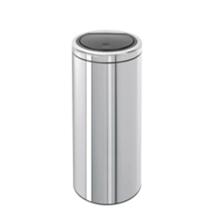 Afvalbak flat top bin 30 liter chroom Brabantia Ø29,5 H65cm zwart touch deksel en kunststof binnenbak.