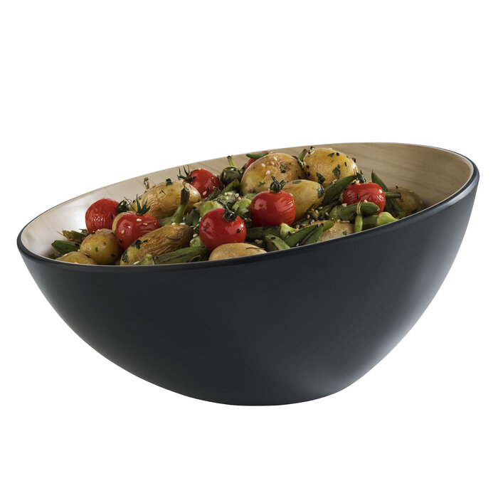 Melamine Frida bowl  Ø28,5x10/14(h)cm 2,6ltr Buitenzijde zwart binnenzijde houtlook