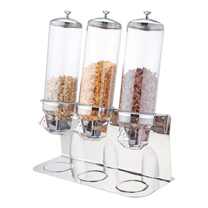 Dispenser rvs/polycarbonaat 3x4ltr 60(H)x54x24cm tbv muesli enz.