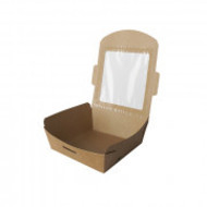 Saladedoos met venster 12x12x4,5(h)cm bruin karton 100% Fair pak à 40 Saladedoos met venster 12x12x4,5(h)cm bruin karton 100% Fair pak à 40