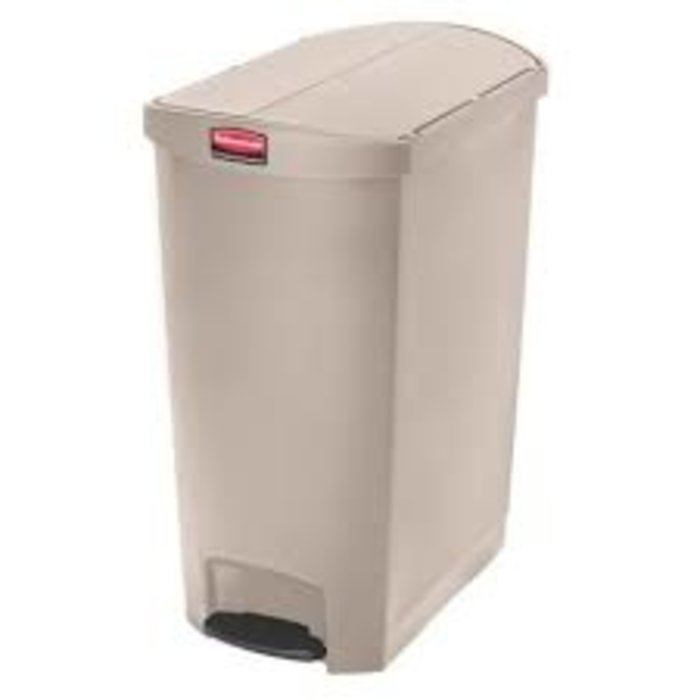 Afvalbak Slim Jim 90 liter beige end step merk  Rubbermaid met pedaal verrijdbaar