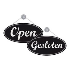 Tekstplaat/bord "Open-Gesloten" kunststof m/zuignap en ketting