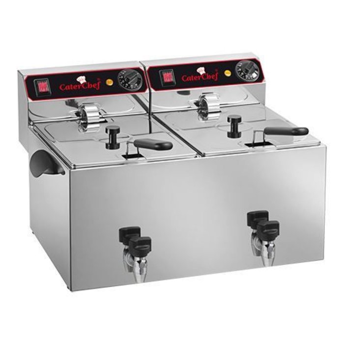 Friteuse rvs 9+9 ltr m/aftapkraan