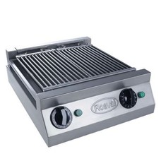 Rosval waterbadgrill 400x600mm Geheel RVS uitgevoerd, voorzien van 2 elementen, unieke omvalbeveiliging van het element in verticale stand, voorzien van eenvoudig uitneembare RVS waterbak, table-top. verplaatsbaar 230V