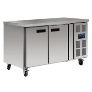 Polar koelwerkbank rvs 2 deurs 70cm 282ltr verrijdb.