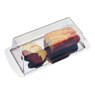 Taartstandaard/cakeplateau 10(H)x34x16,5cm rvs m/kunststof transp. afdekkap