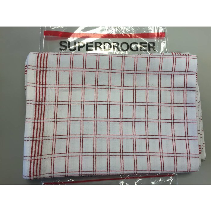 Theedoek superdroger rode ruit katoen 65x65cm pak à 6