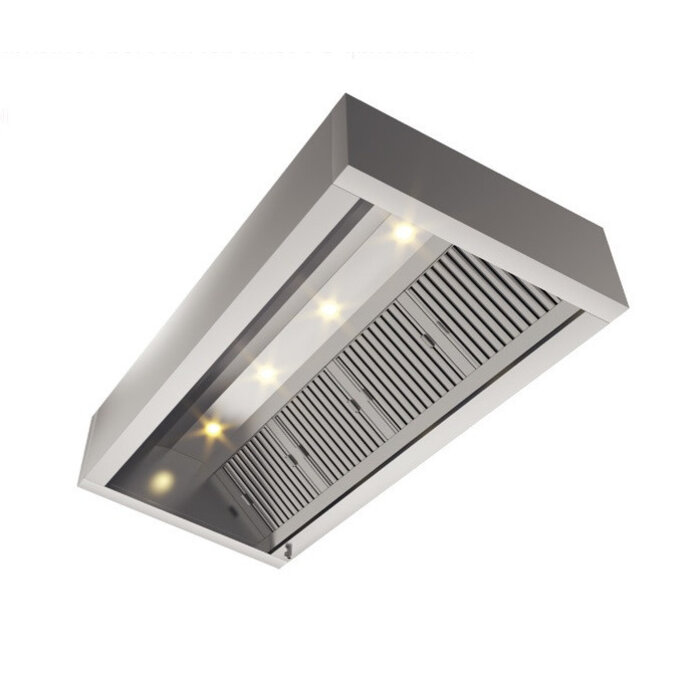 Afzuigkap 3700x1300x500mm LxDxH inductiekap met 7 led spots compleet met 7 lamelrooster