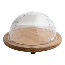 Buffetvitrine serveerplateau hout Ø38cm met polycarbonaat rolltopkap