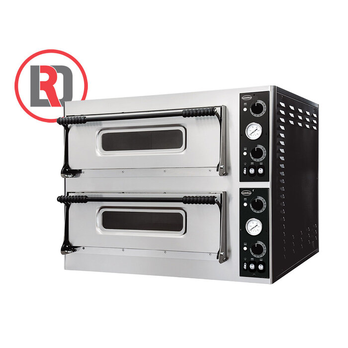Pizza-oven dubbel met raam t.b.v. 2x4 pizza's Ø32cm 400V 9,4Kw temp. bereik +50º/+500ºC. afm: 975x924x745mm BxDxH