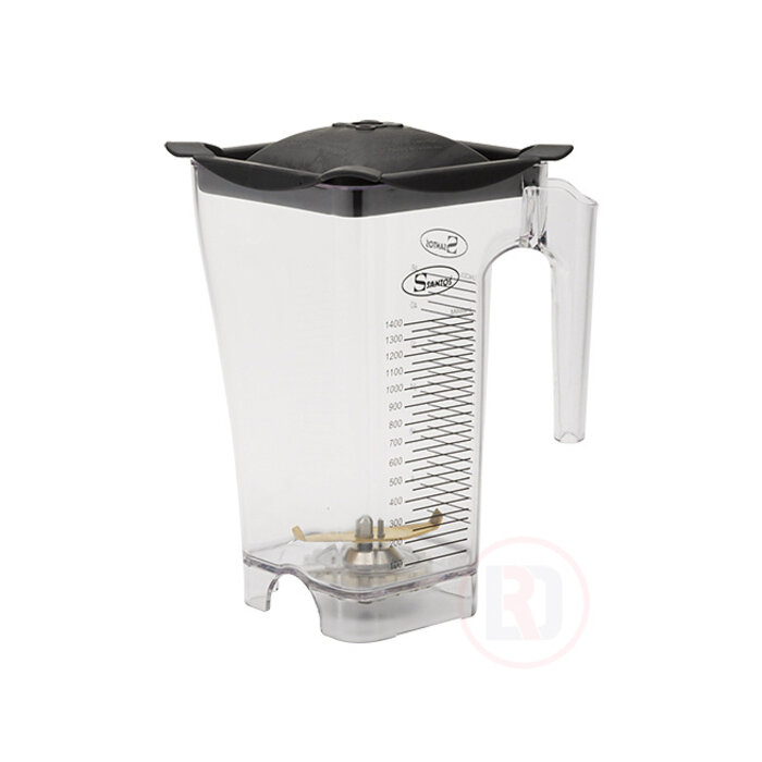 Blenderbeker polycarbonaat compleet met messenblok  en deksel  t.b.v. Santos super blender 1,4ltr.