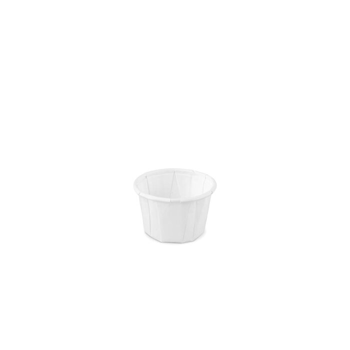 Sausbakje papier (FSC®) rond wit 1.00oz/ 30ml doos à 12x200 afm: Ø44 xH27mm.