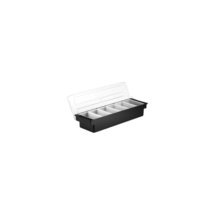 Ingredientenbak zwart kunststof compleet met 6 inzetbakjes 400ml 10(H)x50x16cm Bar garneerunit