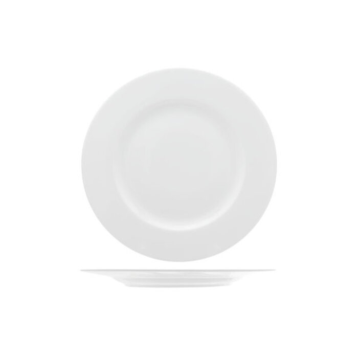 H Plat bord Ø27cm rand Ø4,4cm wit hotelporselein (licht gewicht) doos à 6