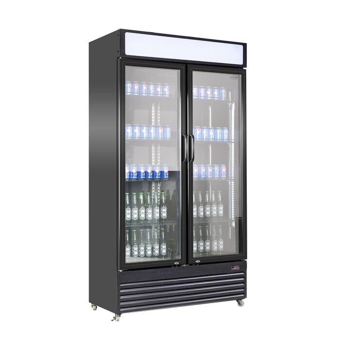 Combisteel Koelkast 2 glasdeuren bez-780 gd zwart