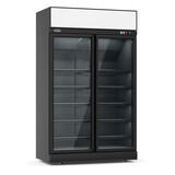 VRIESKAST 2 GLASDEUREN ZWART INS-1000F BL **Let op, er is sprake van een hogere inschakelstroom waardoor een automaat met C karakteristiek noodzakelijk is.**