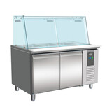 700 koelwerkbank glas recht 2 deuren 3x 1/1 + 3x 1/6 GN pan