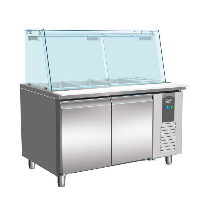 Combisteel 700 koelwerkbank glas recht 2 deuren 3x 1/1 + 3x 1/6 GN pan