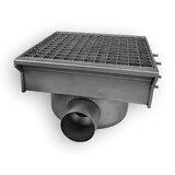 RVS afvoerput 300x265 met 2 uitgangen tbv sleufgoot